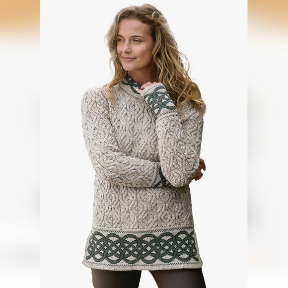 Aran Crafts Ranelagh Merino Jacquard Knit Crewneck Sweater in Oatmeal - M - Picture 2 of 14